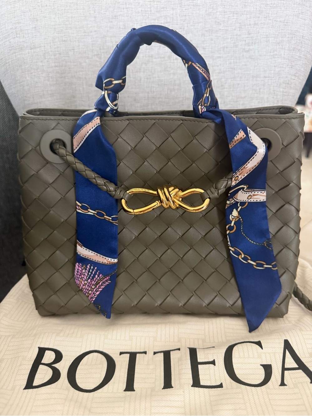 Bottega Veneta Intrecciato Nappa Shoulder Bag with Navy Scarf-Wrap Small